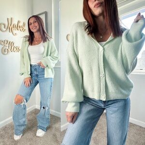 Margeaux & Ellie Mint Green knit Cardigan Sweater size large